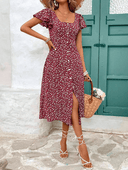 Vestido largo de mujer versatil estampado manga con fruncido - ArmasStyle