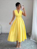 Vestido largo elegante y casual sin mangas y cuello V - ArmasStyle