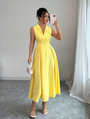 Vestido largo elegante y casual sin mangas y cuello V - ArmasStyle