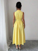 Vestido largo elegante y casual sin mangas y cuello V - ArmasStyle