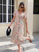 Vestido largo estampado floreado con botones - ArmasStyle