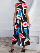 Vestido largo estampado holgado sin mangas bolsillos - ArmasStyle