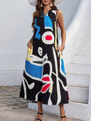 Vestido largo estampado holgado sin mangas bolsillos - ArmasStyle