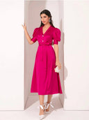 Vestido largo largo satinado manga bombacha (Sin cinturon) - ArmasStyle