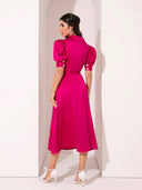 Vestido largo largo satinado manga bombacha (Sin cinturon) - ArmasStyle