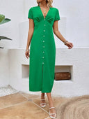 Vestido largo manga corta con botones - ArmasStyle