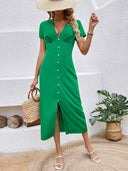 Vestido largo manga corta con botones - ArmasStyle