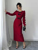 Vestido largo manga larga con lazos - ArmasStyle