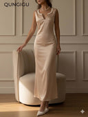 Vestido largo satinado beige - ArmasStyle