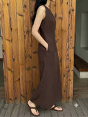 Vestido largo sin manga con lazo trasero y bolsillos - ArmasStyle