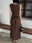 Vestido largo sin manga con lazo trasero y bolsillos - ArmasStyle
