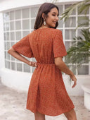 Vestido linea A con estampado y cuello cruzado - ArmasStyle