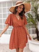Vestido linea A con estampado y cuello cruzado - ArmasStyle