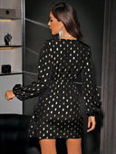 Vestido manga larga con estampado de lunares dorado - ArmasStyle