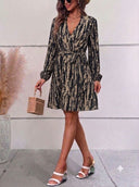 Vestido manga larga estampado con cinturon - ArmasStyle