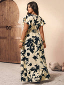 Vestido maxi elegante de mujer versatil estampado con manga de volado - ArmasStyle