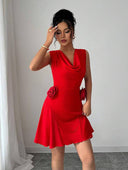 Vestido unicolor con cuello bobo y diseño de flor en 3D - ArmasStyle